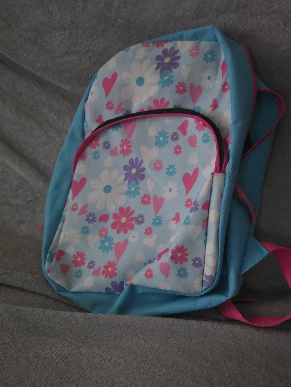 Floral Hearts Kids Backpack - Pink & Blue
